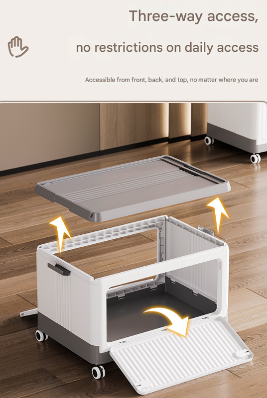 Size S Brown Collapsible Storage Box with Wheels and Telescopic Handle - Stackable Folding Crate for Car & Home