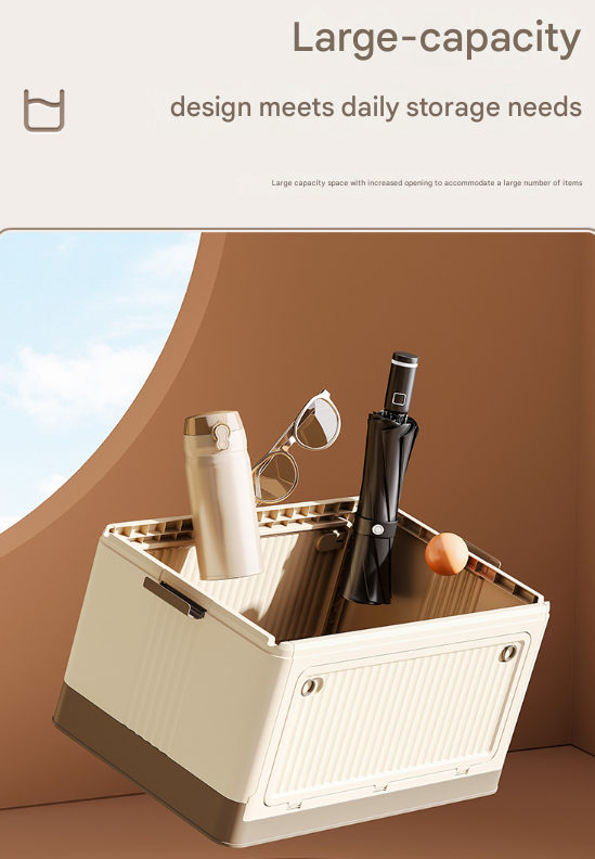 Size S Brown Collapsible Storage Box with Wheels and Telescopic Handle - Stackable Folding Crate for Car & Home