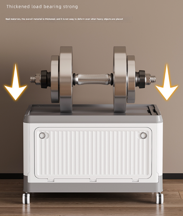 Size S Grey Collapsible Storage Box with Wheels and Telescopic Handle - Stackable Folding Crate for Car & Home