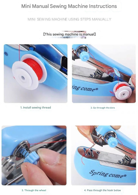 2 Pcs Red Portable Mini Handheld Sewing Machine - Manual Stitching Tool for Quick Fabric Repairs