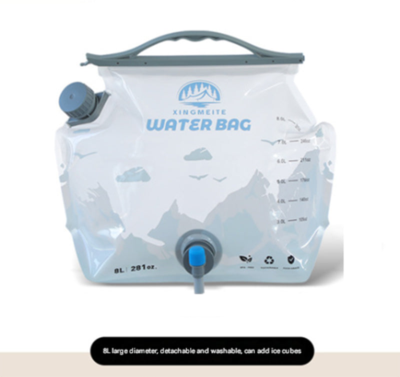 1 Piece Grey 8L Foldable Water Bag - Large Capacity Portable Water Carrier with Spigot for Camping &amp; Outdoors