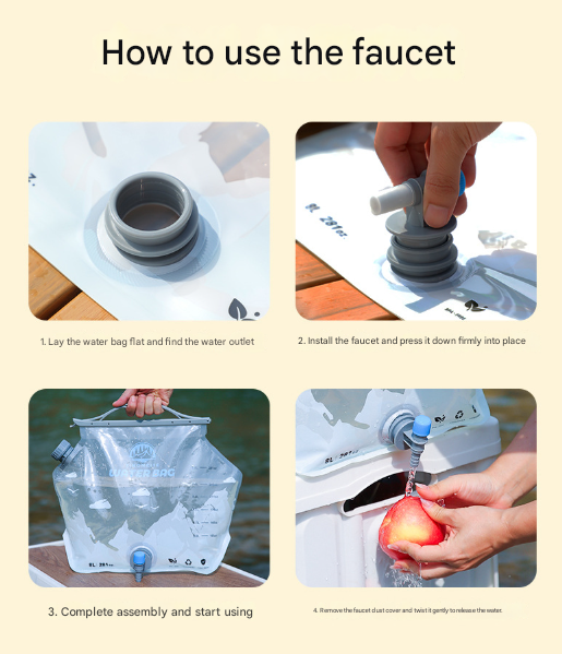 1 Piece Grey 8L Foldable Water Bag - Large Capacity Portable Water Carrier with Spigot for Camping & Outdoors