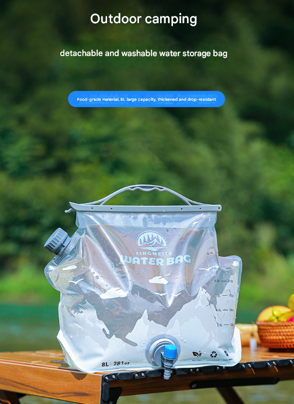 2 Pcs Grey 8L Foldable Water Bag - Large Capacity Portable Water Carrier with Spigot for Camping & Outdoors