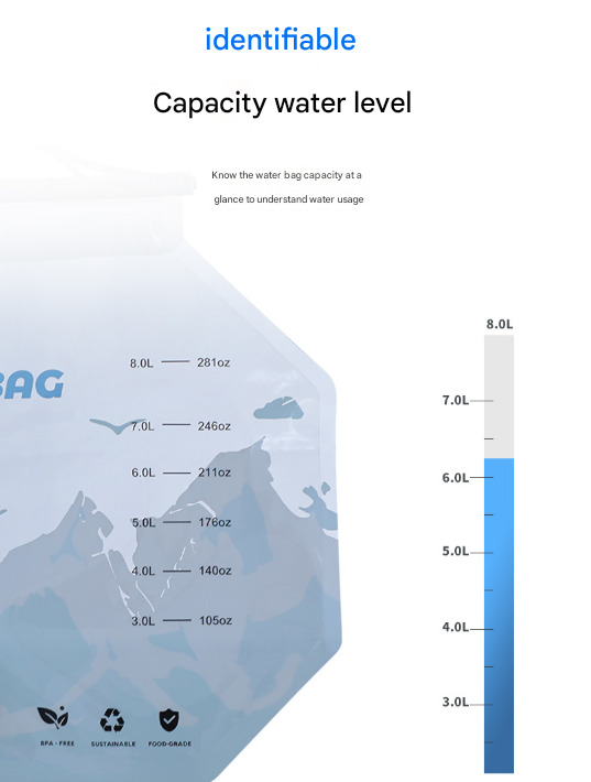 2 Pcs Grey 8L Foldable Water Bag - Large Capacity Portable Water Carrier with Spigot for Camping & Outdoors