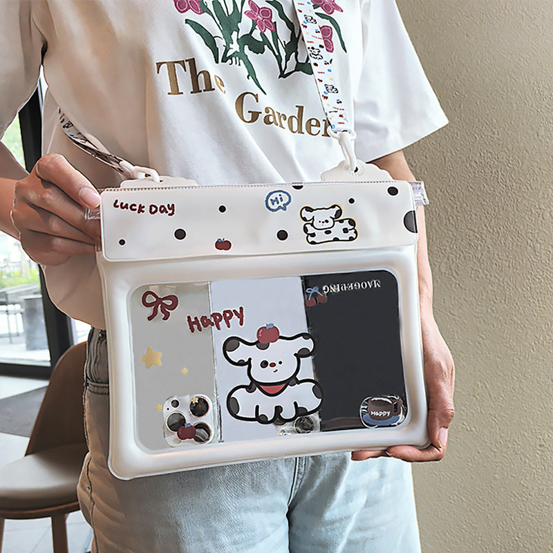 2 Pcs Cartoon Dog Pattern On White Background Cute Floating Waterproof Pouch - Touch-Sensitive Screen &amp; Adjustable Strap