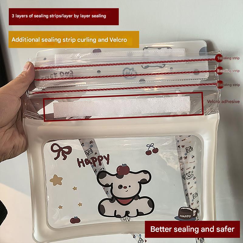 2 Pcs Cartoon Dog Pattern On White Background Cute Floating Waterproof Pouch - Touch-Sensitive Screen & Adjustable Strap