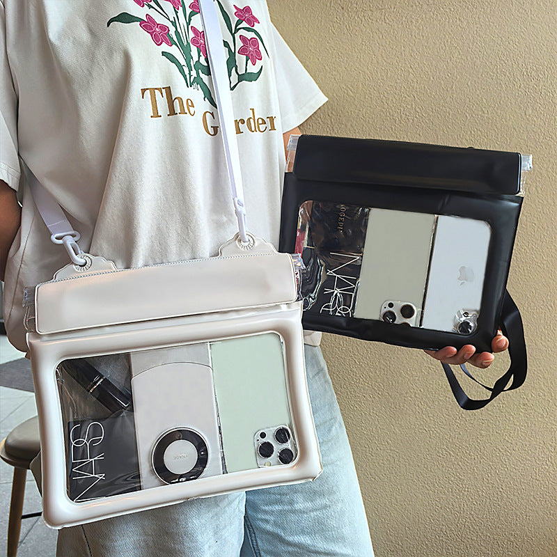 2 Pcs White Flower Pattern On Light Green background Cute Floating Waterproof Pouch - Touch-Sensitive Screen & Adjustable Strap