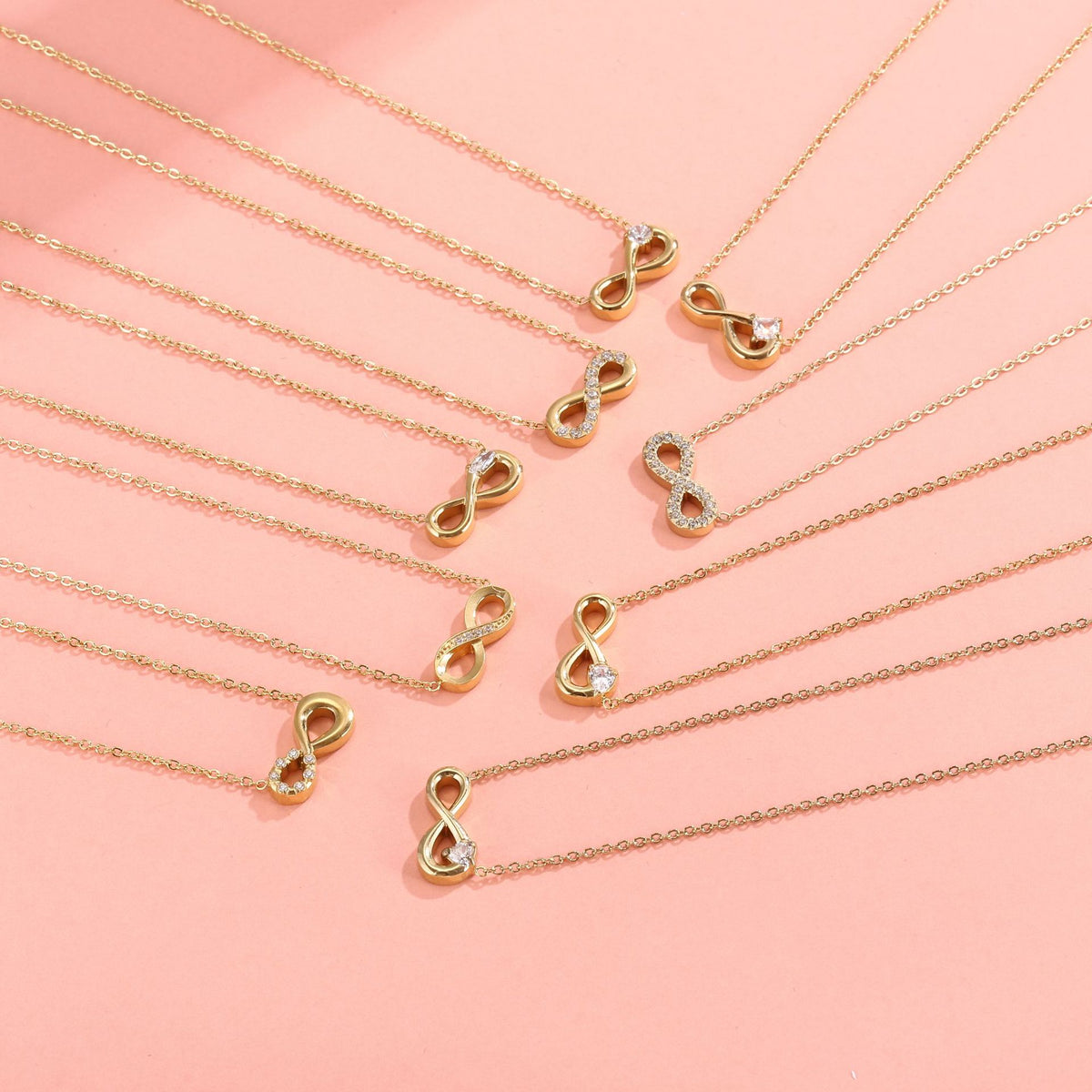 Style 8 Gold Infinity Necklace for Women - Dainty Titanium Steel Pendant with Sparkling Cubic Zirconia