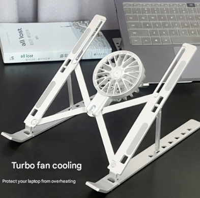 Black Adjustable Aluminum Laptop Stand with Detachable Cooling Fan - Portable Ergonomic Riser for Desk