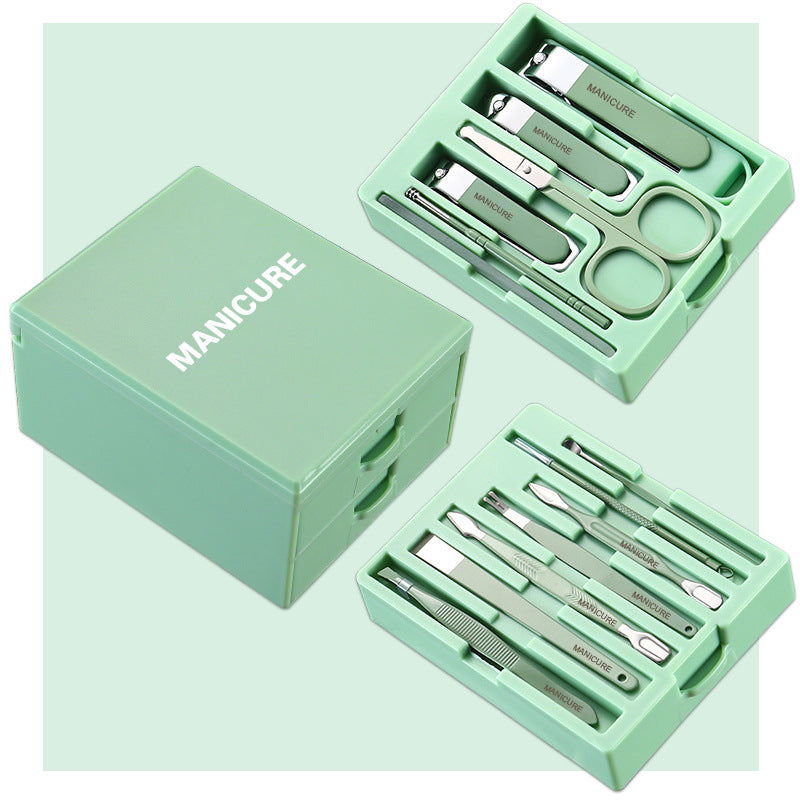 Green Premium 13-in-1 Manicure &amp; Grooming Kit - Professional Carbon Steel Pedicure Set with Dual-Drawer Case &amp; Mirror