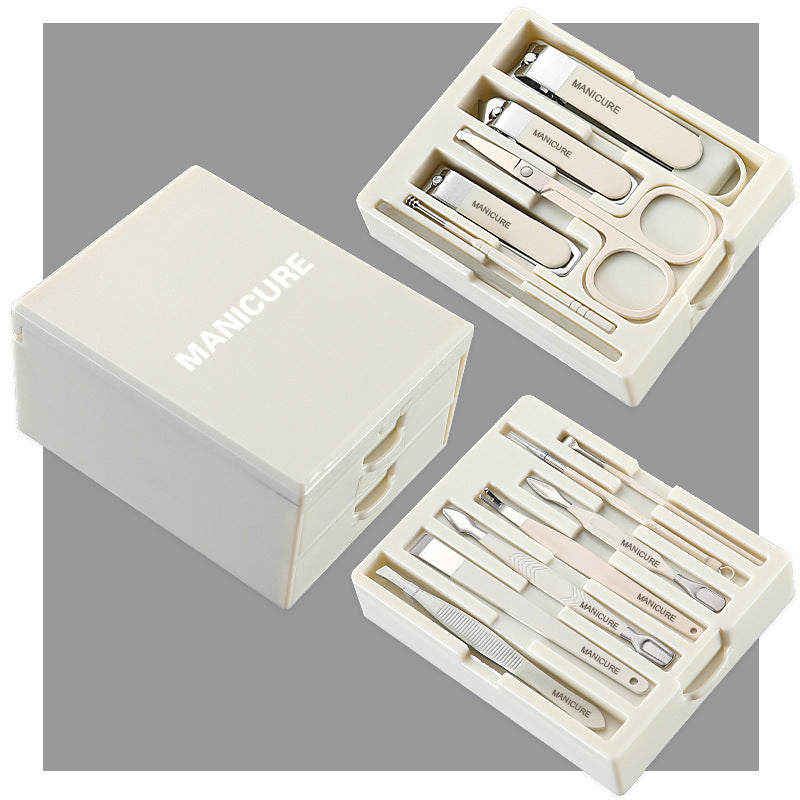 White Premium 13-in-1 Manicure &amp; Grooming Kit - Professional Carbon Steel Pedicure Set with Dual-Drawer Case &amp; Mirror