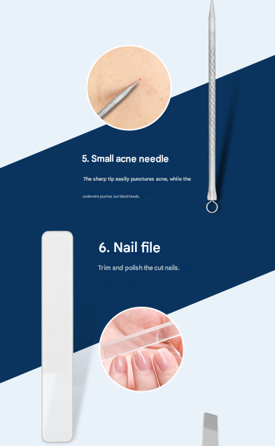 Dark Blue Mini Suitcase Manicure Set - 8-Piece Portable Grooming & Nail Care Travel Kit