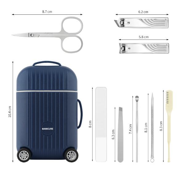 Green Mini Suitcase Manicure Set - 8-Piece Portable Grooming & Nail Care Travel Kit