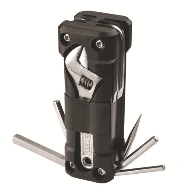 Black Versatile 16-in-1 Bike &amp; Motorcycle Multi-Tool - Portable Repair Kit with Adjustable Wrench