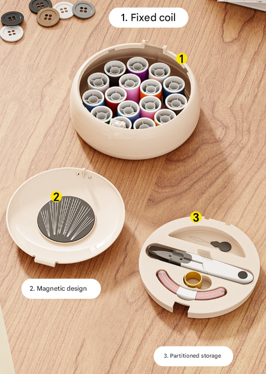 White Modern Compact Sewing Kit Organizer - All-in-One with Magnetic Needle Case