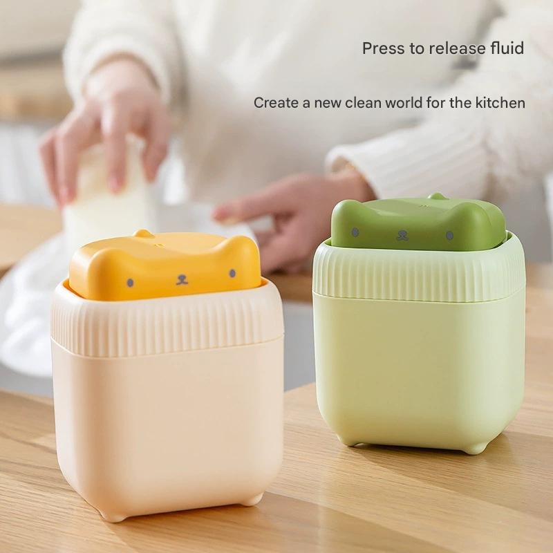2 Pcs ( Green + Yellow ) Cute Cat Press-to-Dispense Soap Pump &amp; Sponge Caddy for Kitchen Sink