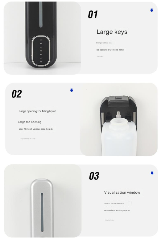 2 Pcs Black Modern Wall-Mounted Press Soap Dispenser - 300ml Refillable Pump for Bathroom & Kitchen