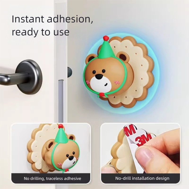 4 Pcs Pink Adorable Bear Wall Protector - Multi-Use Self-Adhesive Door Stopper Bumper