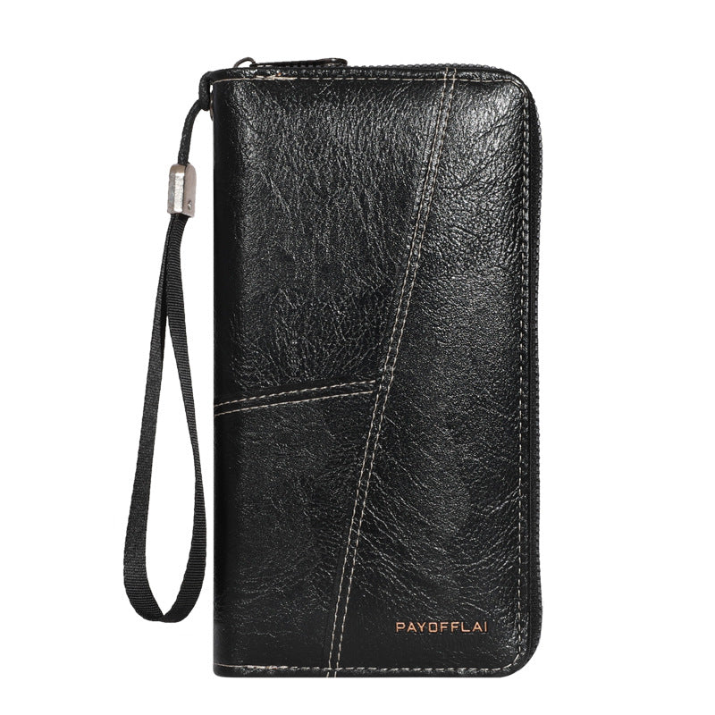 Black Men's Long Zipper Wallet Clutch - PU Leather Wristlet with Phone and Card Slots