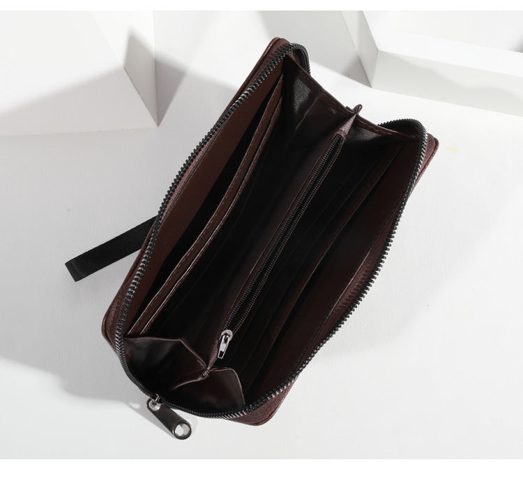 Black Men's Long Zipper Wallet Clutch - PU Leather Wristlet with Phone and Card Slots