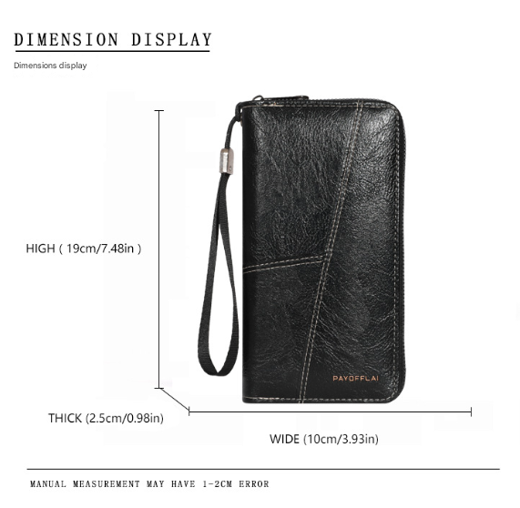 Black Men's Long Zipper Wallet Clutch - PU Leather Wristlet with Phone and Card Slots