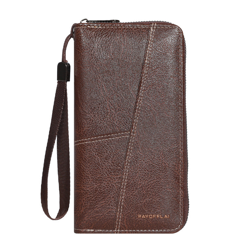 Coffee Men&#39;s Long Zipper Wallet Clutch - PU Leather Wristlet with Phone and Card Slots
