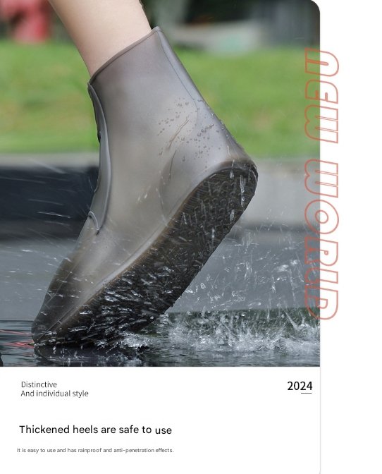 2 Pcs Size 2XL Dark Grey Reusable Waterproof Shoe Covers - Heavy Duty Non-Slip Rain Boot Protectors