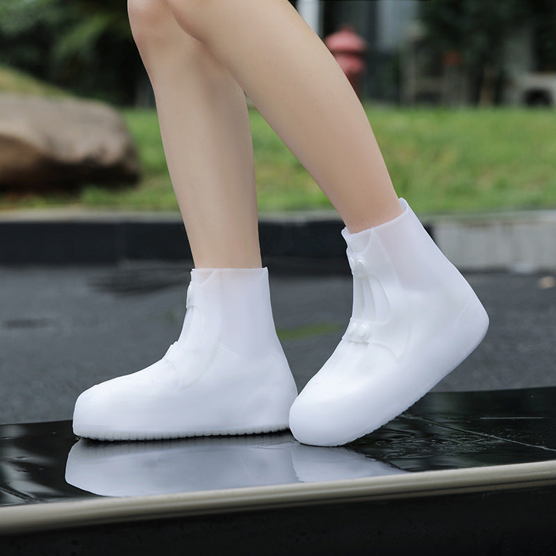 2 Pcs Size XL White Reusable Waterproof Shoe Covers - Heavy Duty Non-Slip Rain Boot Protectors