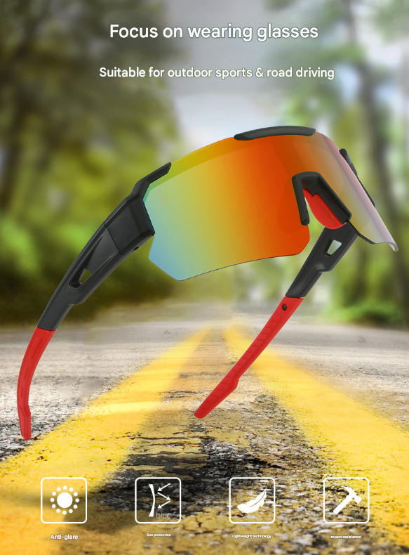 Black Unisex Sport Cycling Sunglasses - Lightweight Wraparound Eyewear for Running & Outdoor Activities