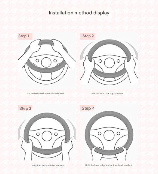 Pink Stitching Black Plush Cat Ear Steering Wheel Cover - Cute & Fuzzy Winter Grip, Universal 38cm Fit