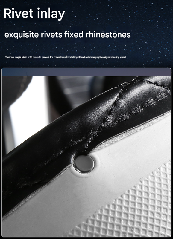 Red Luxury Bling Steering Wheel Cover - Black Quilted Leather with Crystal Rhinestones, Universal 38cm Fit