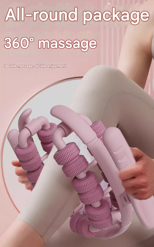 Pink 360°Wrap-Around Muscle Roller - 28-Wheel Massager for Legs, Arms & Calves