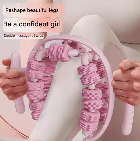 Pink 360°Wrap-Around Muscle Roller - 28-Wheel Massager for Legs, Arms & Calves