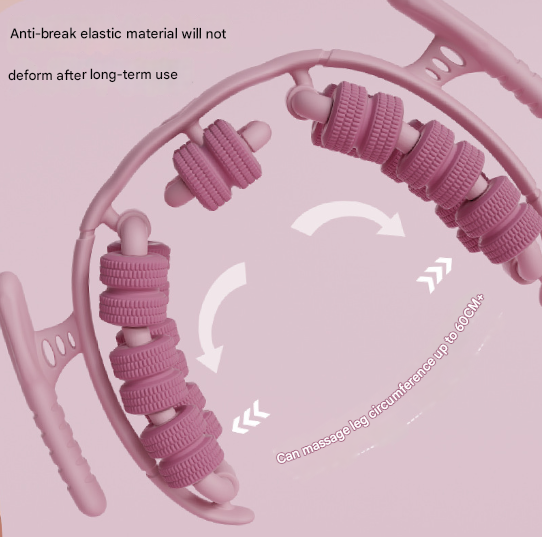 Pink 360°Wrap-Around Muscle Roller - 28-Wheel Massager for Legs, Arms & Calves