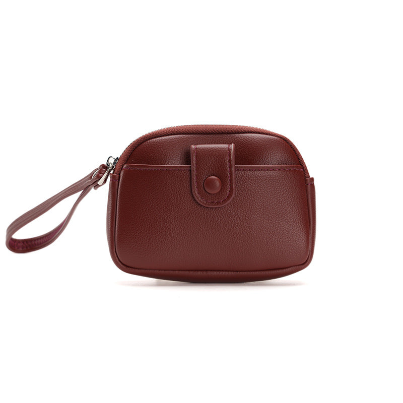 Red Womens Compact PU Leather Coin Purse - Stylish Mini Wallet Wristlet with Card Holder and Key Ring