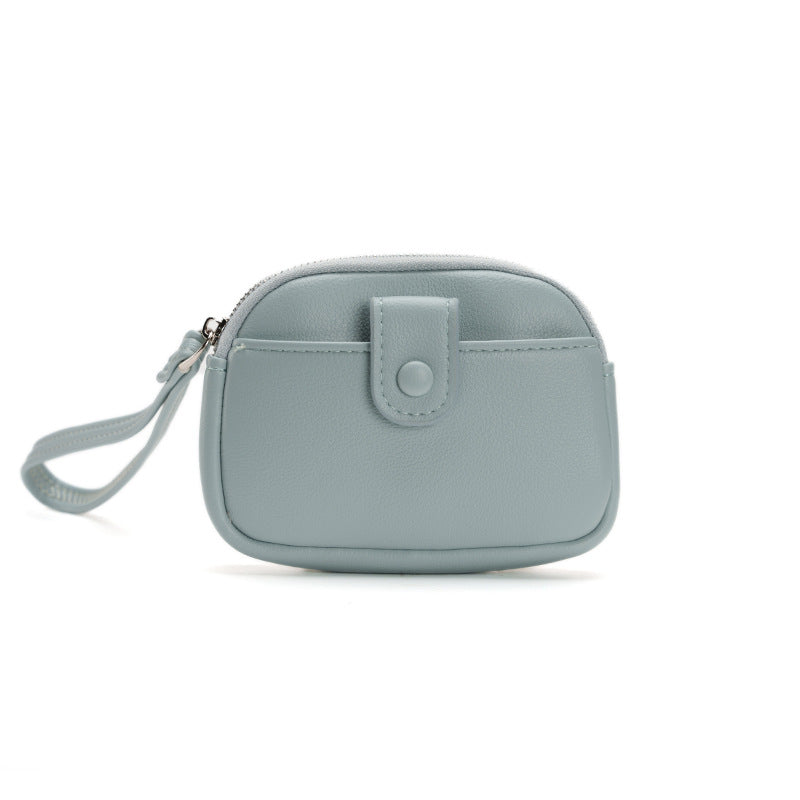 Blue Womens Compact PU Leather Coin Purse - Stylish Mini Wallet Wristlet with Card Holder and Key Ring