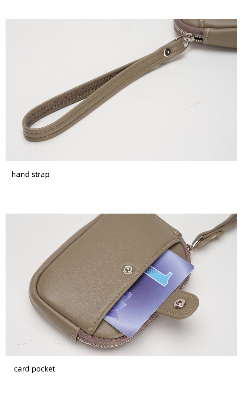 Brown Womens Compact PU Leather Coin Purse - Stylish Mini Wallet Wristlet with Card Holder and Key Ring