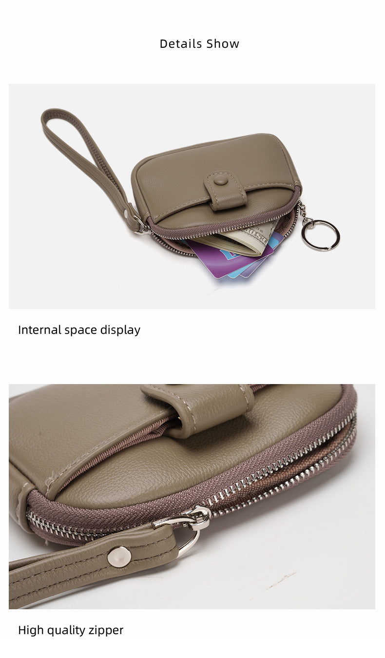 Khaki Womens Compact PU Leather Coin Purse - Stylish Mini Wallet Wristlet with Card Holder and Key Ring