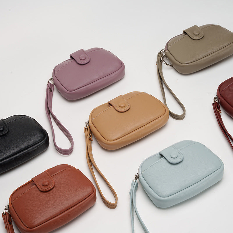 Purple Womens Compact PU Leather Coin Purse - Stylish Mini Wallet Wristlet with Card Holder and Key Ring