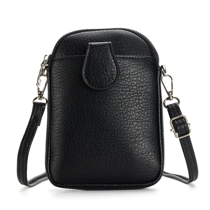 Black Chic Crossbody Phone Bag - Womens PU Leather Mini Shoulder Purse with Adjustable Strap