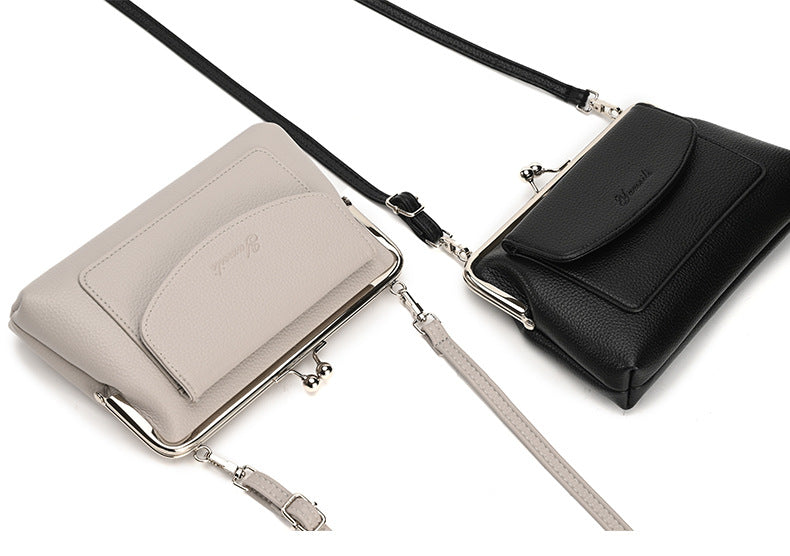 Taupe Women's Vintage Kiss Lock Crossbody Bag - PU Leather Clutch Purse with Detachable Strap