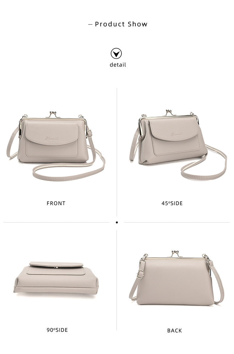 Blue Women's Vintage Kiss Lock Crossbody Bag - PU Leather Clutch Purse with Detachable Strap