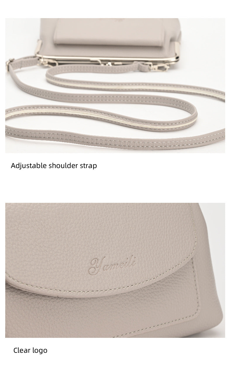 Blue Women's Vintage Kiss Lock Crossbody Bag - PU Leather Clutch Purse with Detachable Strap