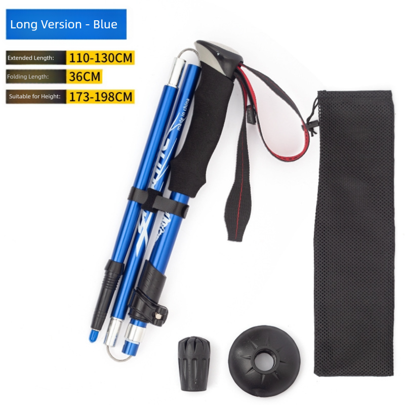 Long Blue Ultralight Foldable Hiking Pole - Adjustable Aluminium Trekking Stick with EVA Grip for Outdoor Walking &amp; Climbing