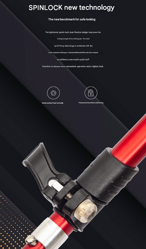 Long Red Ultralight Foldable Hiking Pole - Adjustable Aluminium Trekking Stick with EVA Grip for Outdoor Walking & Climbing