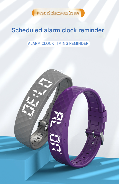 Grey Smart Vibrating Alarm Watch - Digital Fitness Tracker Wristband with Pedometer & Sleep Monitor
