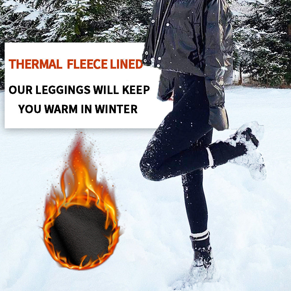 Size S Black Women's Mid Waist Plush Leggings with Pockets - Autumn and Winter Leggings with Pockets