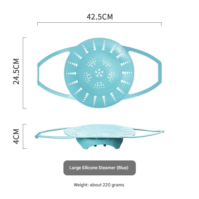 Large Blue Flexible Silicone Steamer Basket with Heat-Resistant Handles - Food-Grade Vegetable Steamer Insert for Pots & Pans