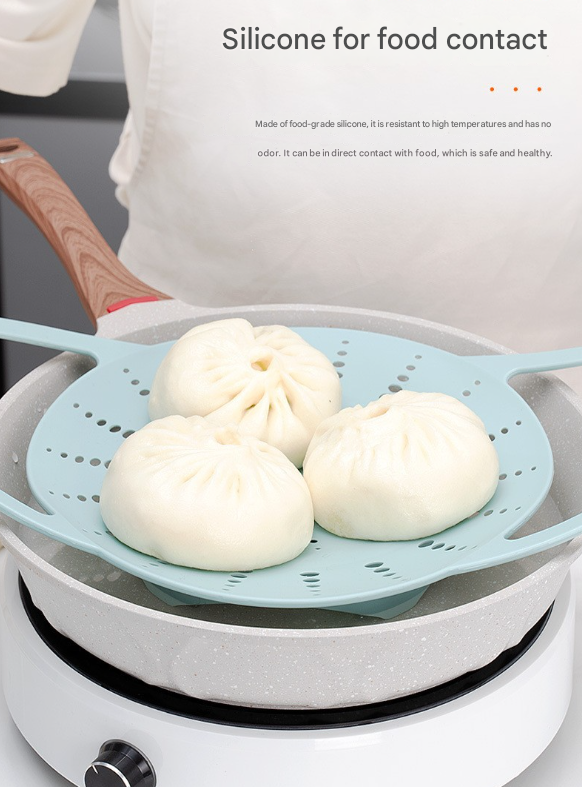 Large Blue Flexible Silicone Steamer Basket with Heat-Resistant Handles - Food-Grade Vegetable Steamer Insert for Pots & Pans