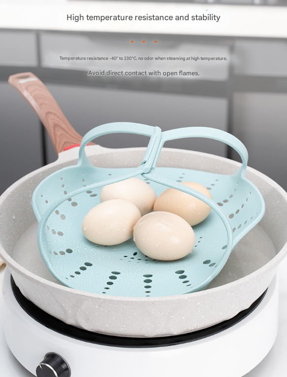 Large Blue Flexible Silicone Steamer Basket with Heat-Resistant Handles - Food-Grade Vegetable Steamer Insert for Pots & Pans